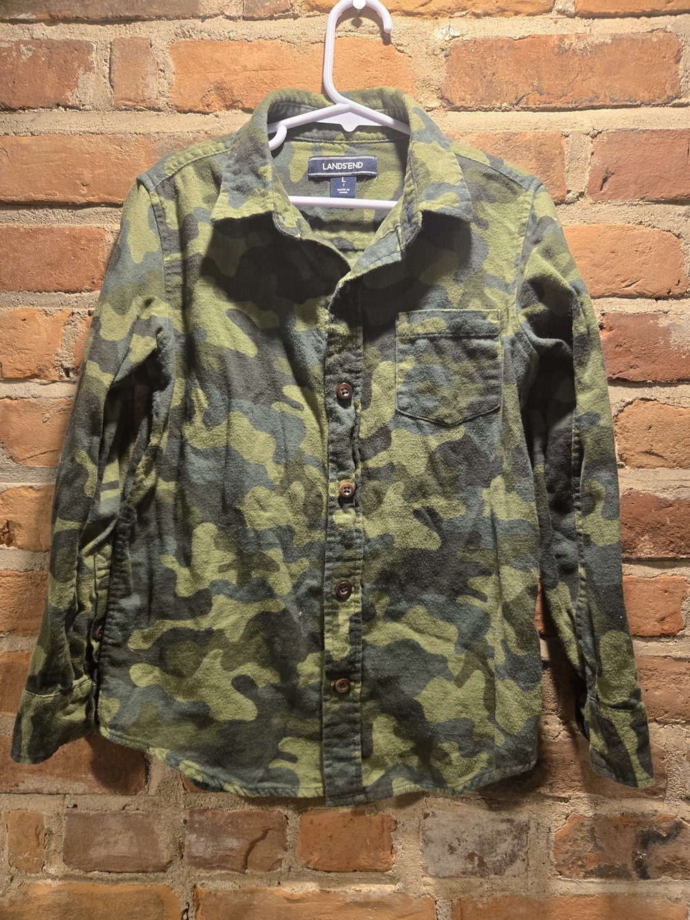 Lands' End Boys Olive & Dark Green Camo Button-Down Shirt
